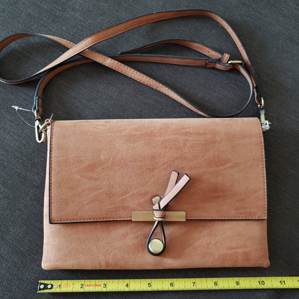 NWT Brown Tan Purse Clutch Faux Suede